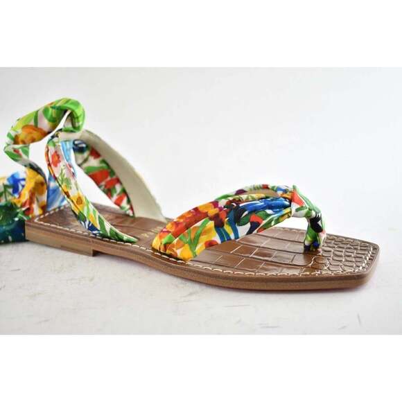 Christian Louboutin Niloofar Flat Satin Lace Up Tie Floral Multicolor Sandal 35 - Picture 4 of 12